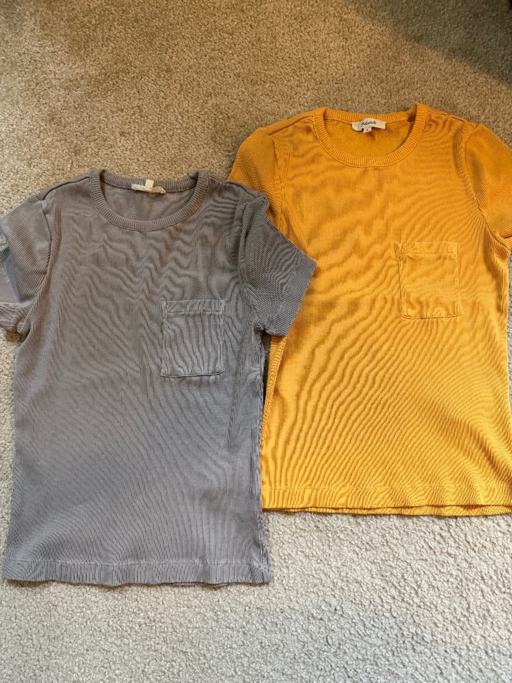 2 Madewell Garment-Dyed Ribbed Crewneck Pocket Tee Sz M Gray Yellow